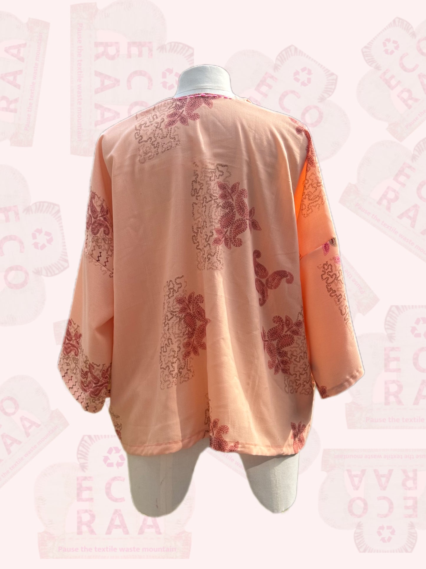 The desi jacket Upcycled & handmade from textile waste is a one size fits most easy to wear style.