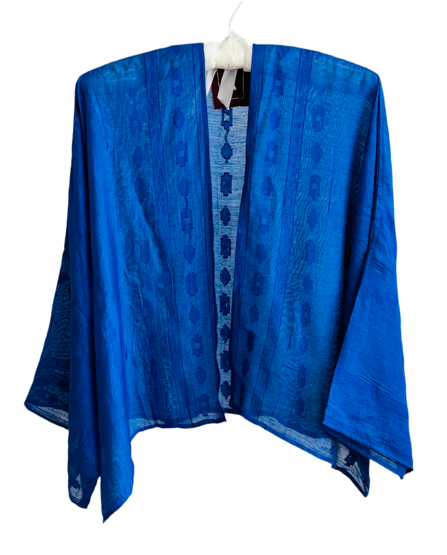 The desi jacket Upcycled & handmade from textile waste is a one size fits most easy to wear style.