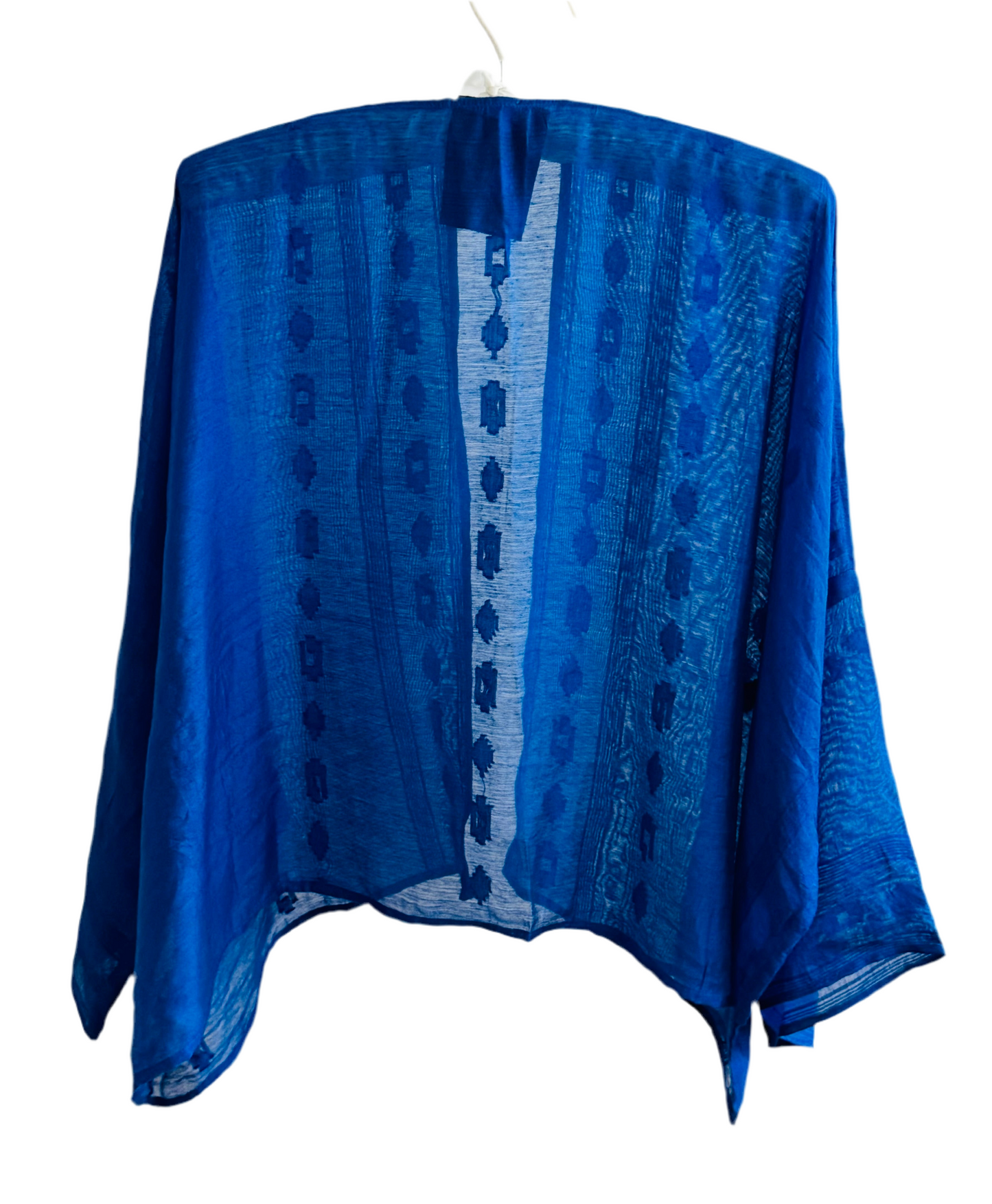 The desi jacket Upcycled & handmade from textile waste is a one size fits most easy to wear style.