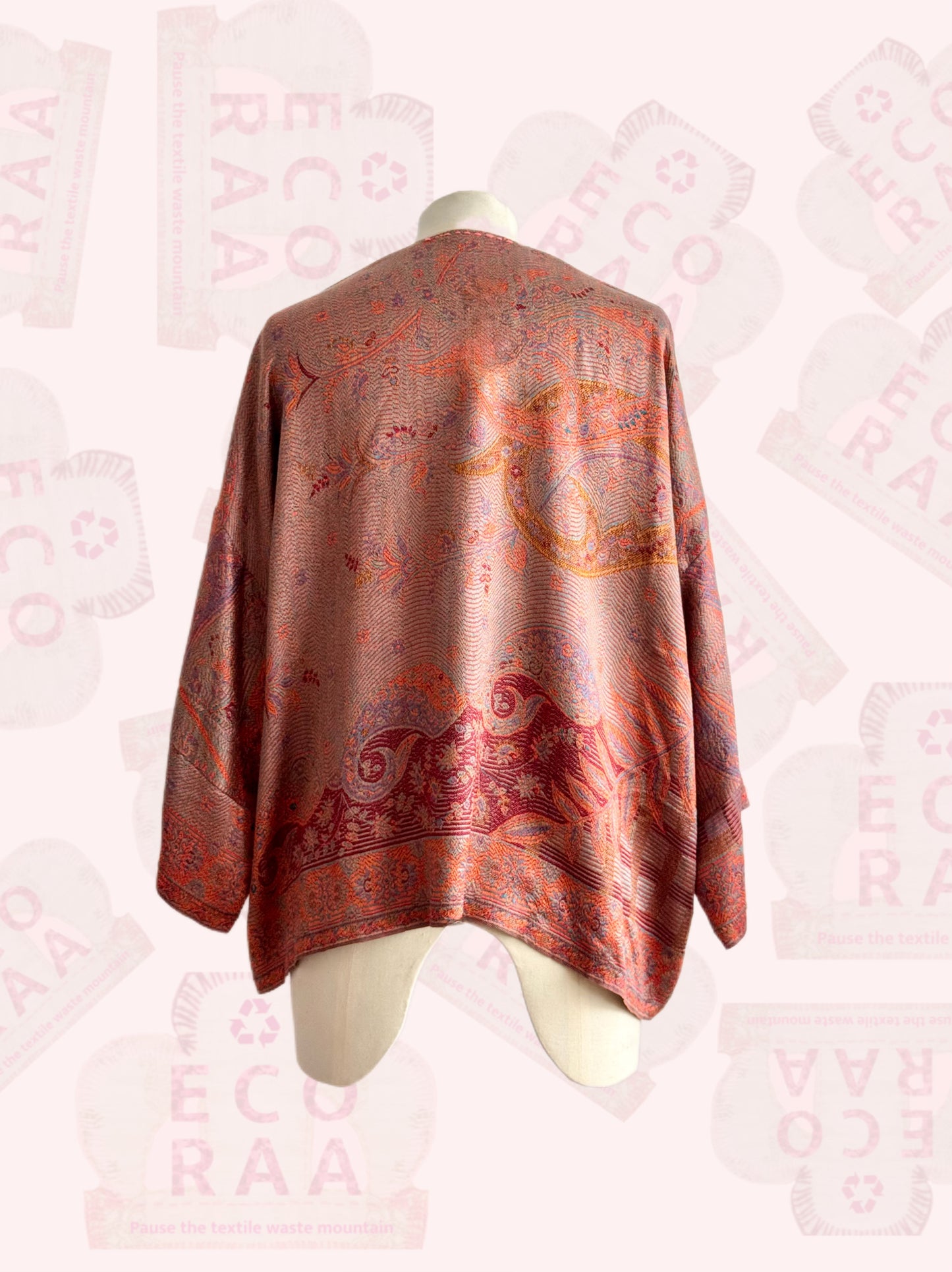 The desi jacket Upcycled & handmade from textile waste is a one size fits most easy to wear style.