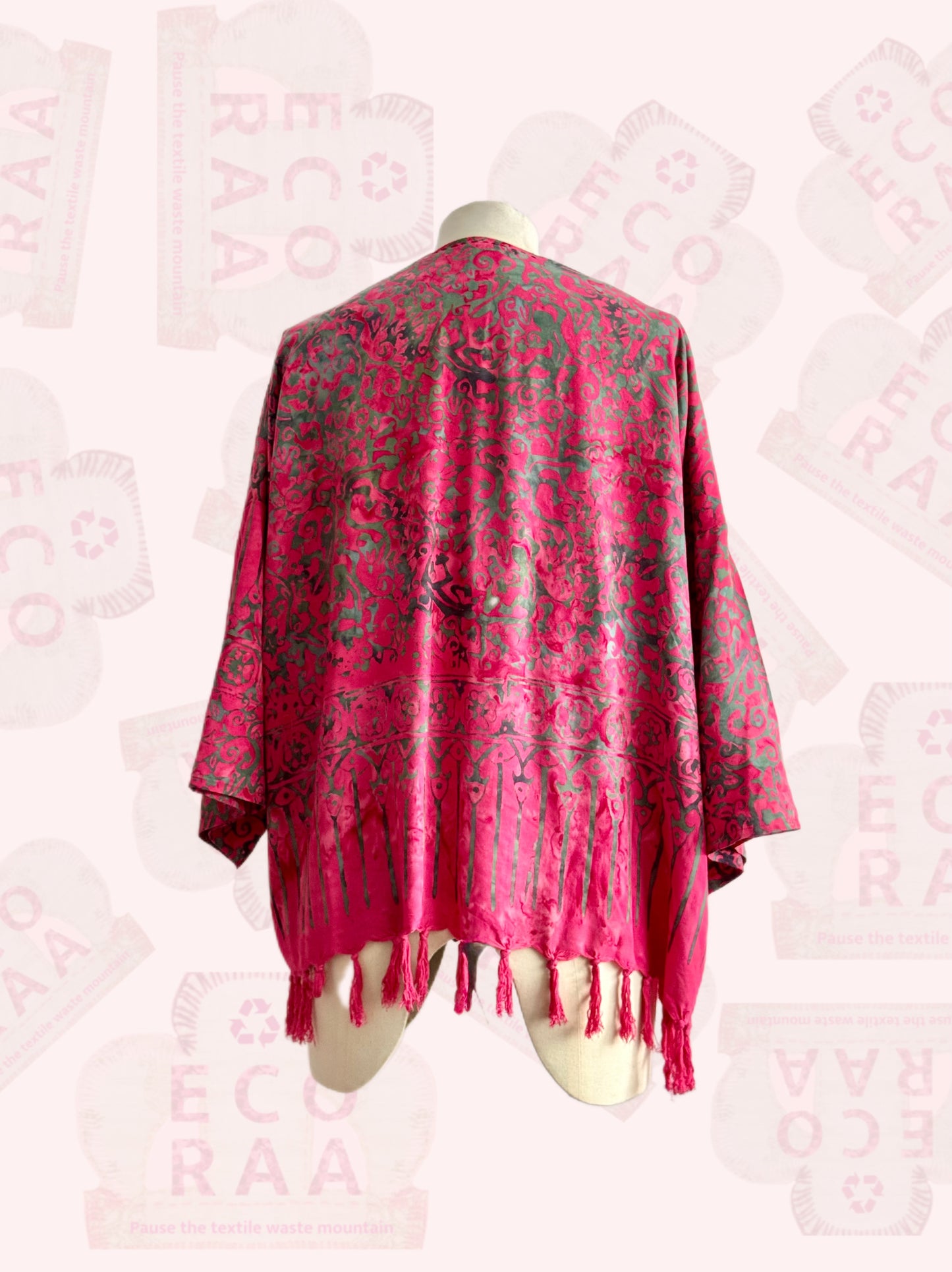 The desi jacket Upcycled & handmade from textile waste is a one size fits most easy to wear style.