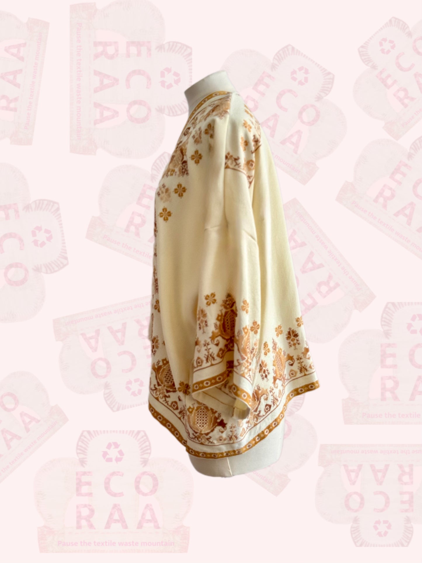 The desi jacket Upcycled & handmade from textile waste is a one size fits most easy to wear style.