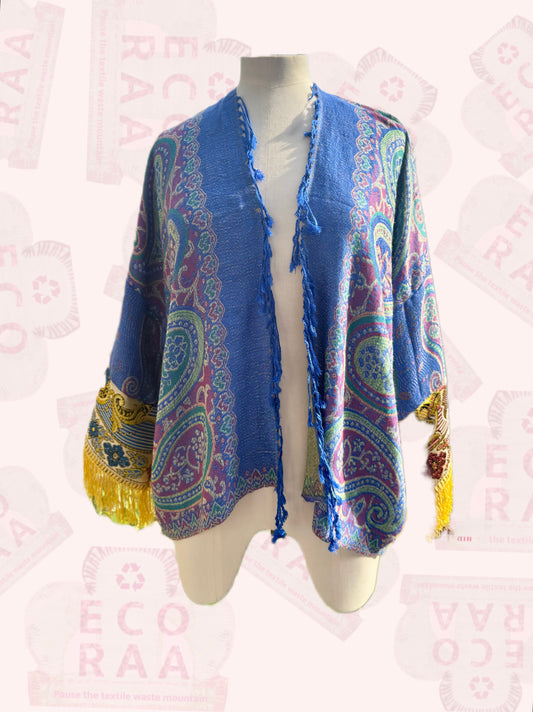 The desi jacket  Upcycled & handmade from textile waste is a one size fits most easy to wear style.