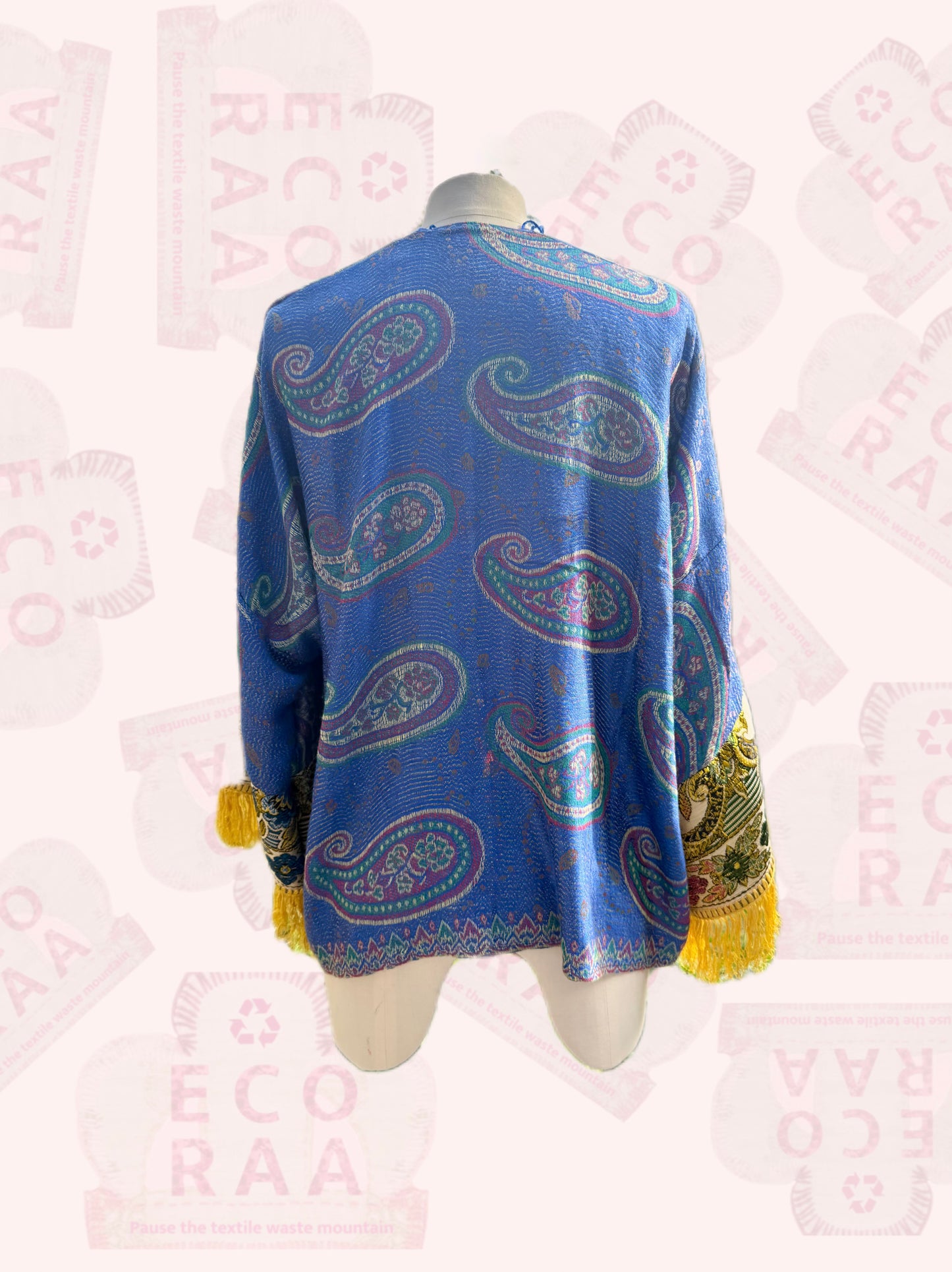 The desi jacket  Upcycled & handmade from textile waste is a one size fits most easy to wear style.