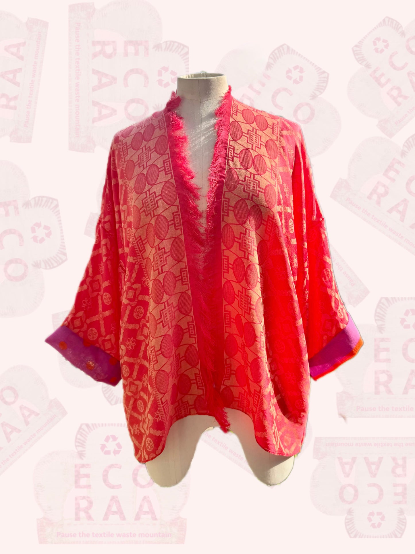 The desi jacket  Upcycled & handmade from textile waste is a one size fits most easy to wear style.