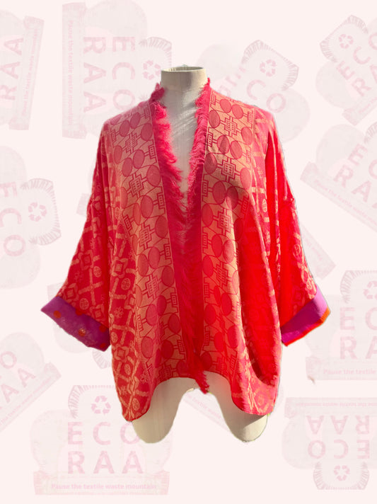 The desi jacket  Upcycled & handmade from textile waste is a one size fits most easy to wear style.