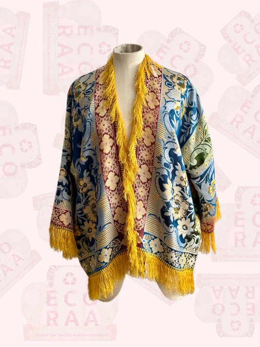 The desi jacket  Upcycled & handmade from textile waste is a one size fits most easy to wear style.