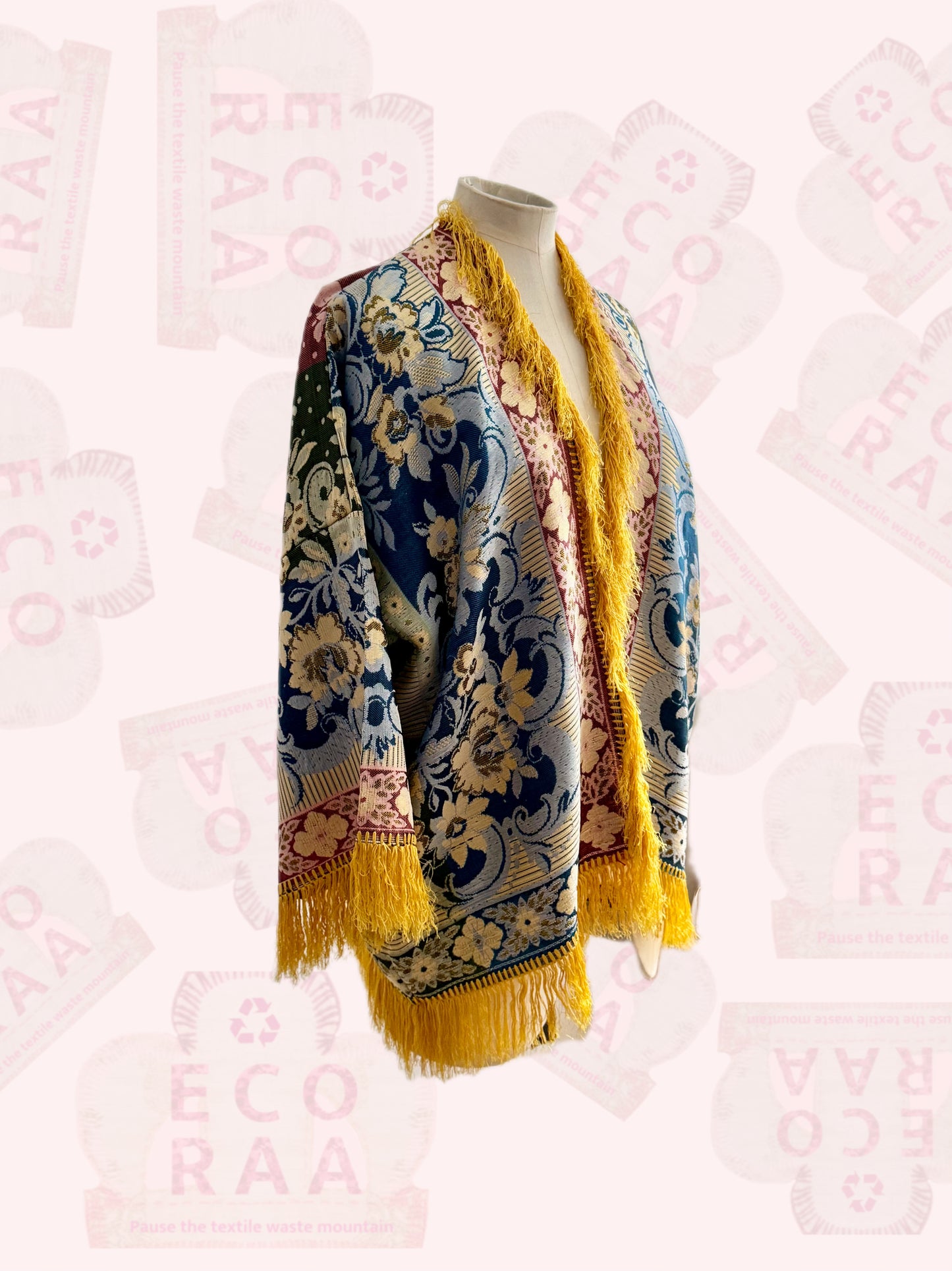 The desi jacket  Upcycled & handmade from textile waste is a one size fits most easy to wear style.