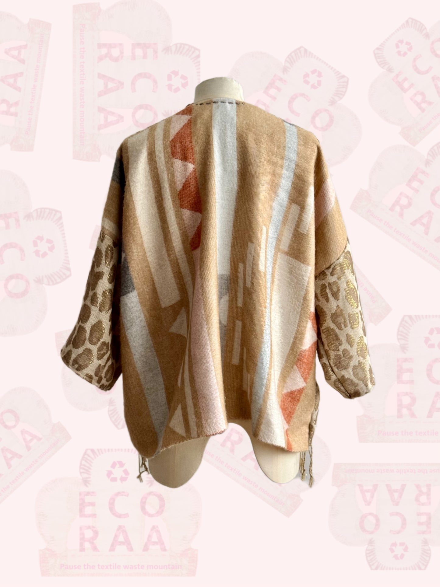 The desi jacket  Upcycled & handmade from textile waste is a one size fits most easy to wear style.