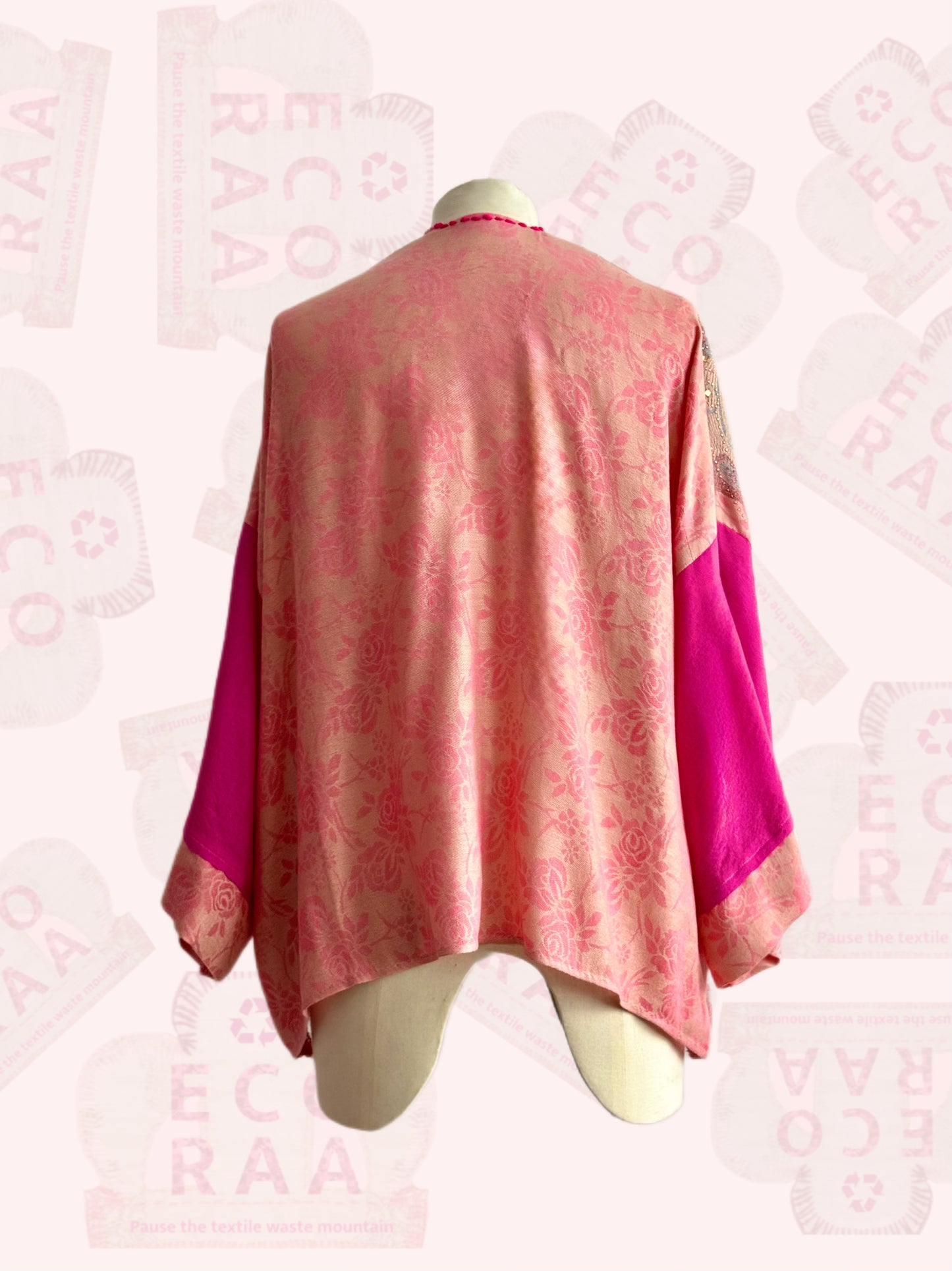 The desi jacket  Upcycled & handmade from textile waste is a one size fits most easy to wear style.