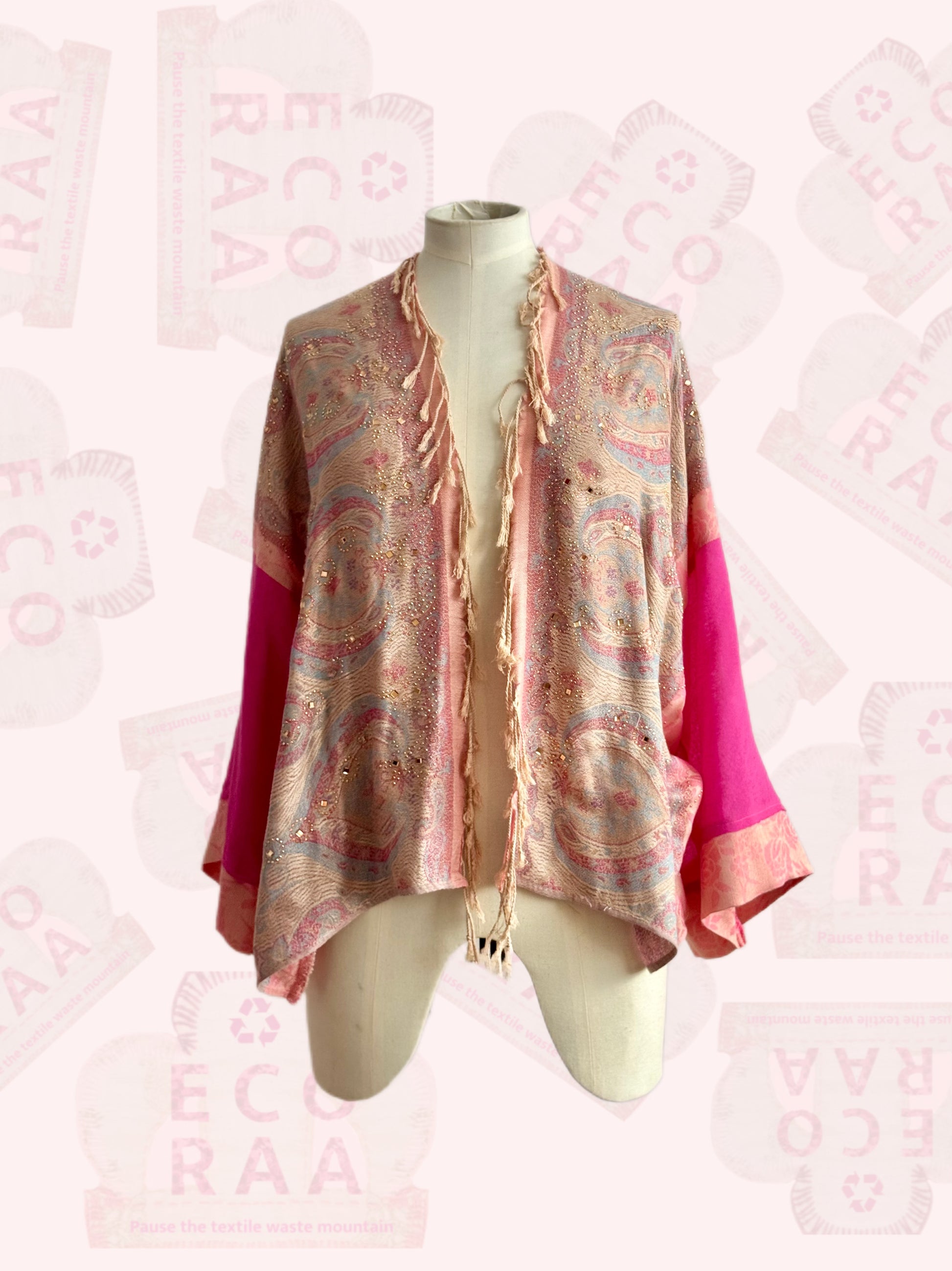 The desi jacket  Upcycled & handmade from textile waste is a one size fits most easy to wear style.
