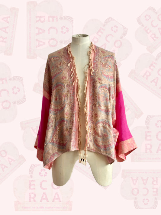 The desi jacket  Upcycled & handmade from textile waste is a one size fits most easy to wear style.