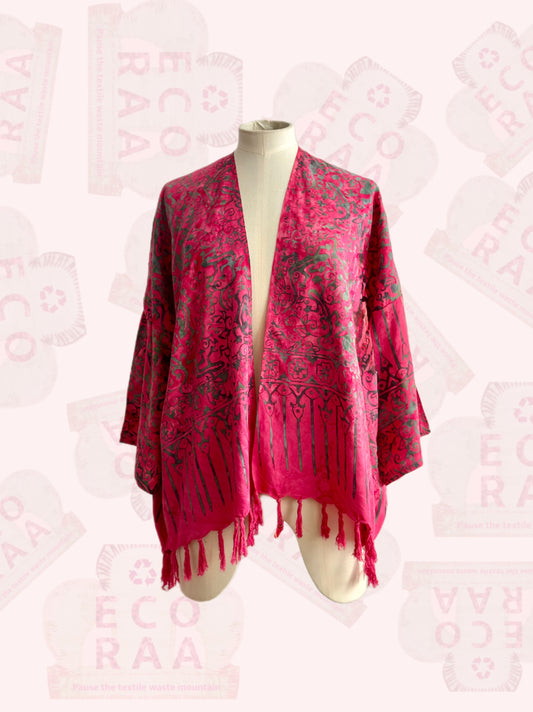 The desi jacket  Upcycled & handmade from textile waste is a one size fits most easy to wear style.