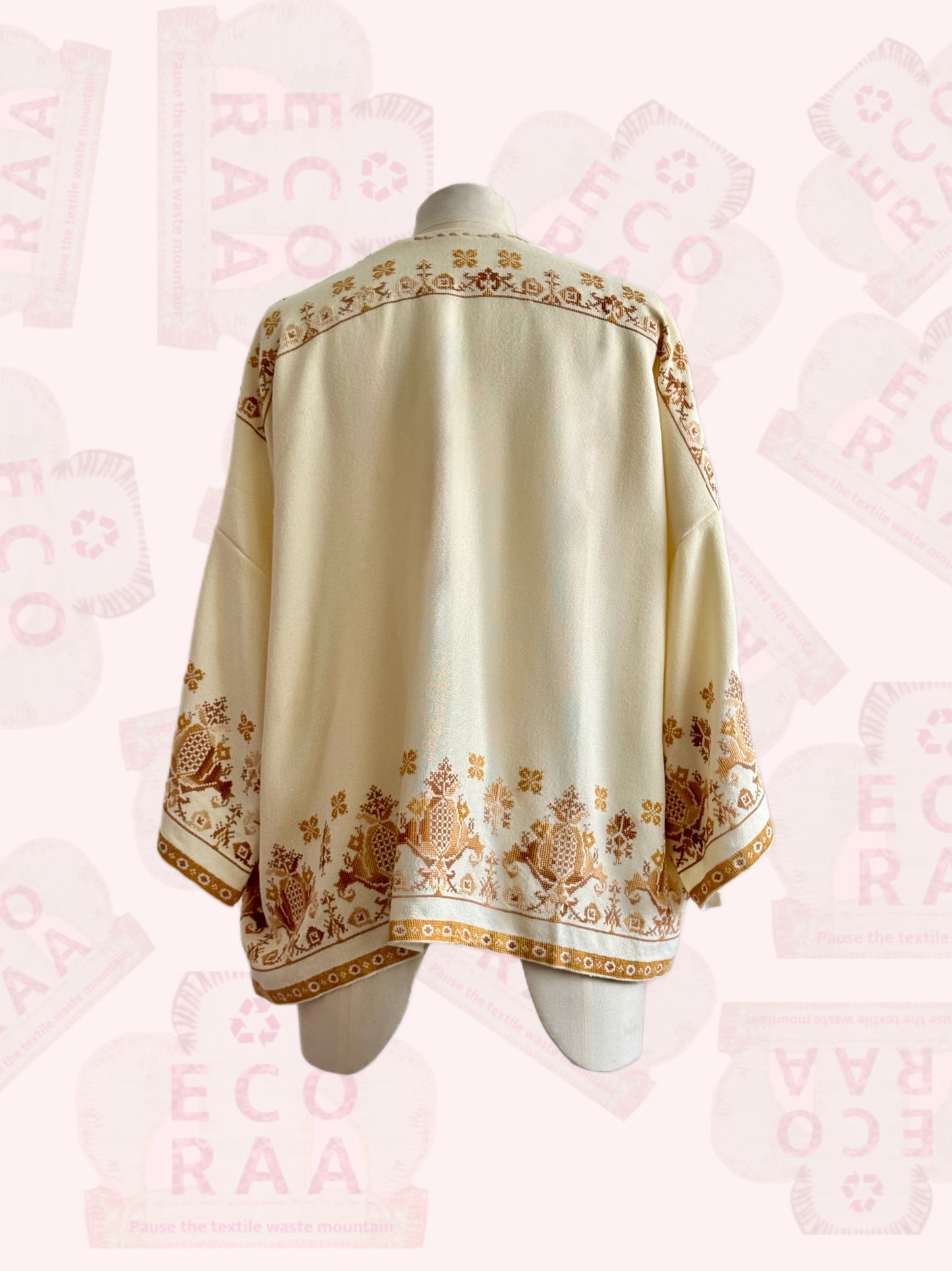 The desi jacket  Upcycled & handmade from textile waste is a one size fits most easy to wear style.
