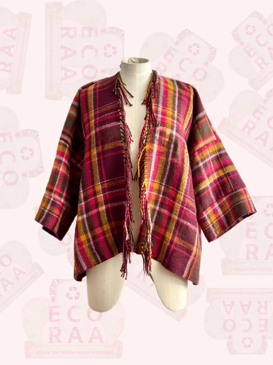 The desi jacket  Upcycled & handmade from textile waste is a one size fits most easy to wear style.