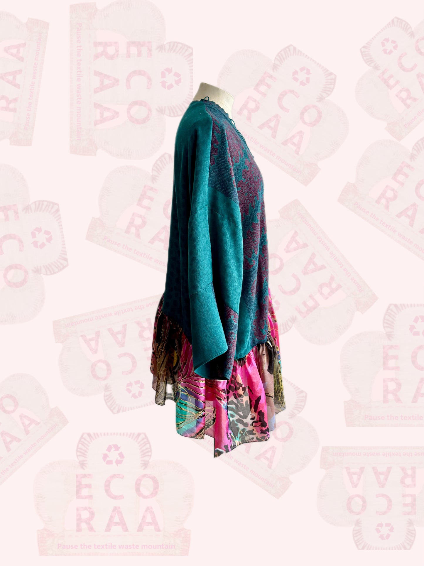 The desi jacket  Upcycled & handmade from textile waste is a one size fits most easy to wear style.