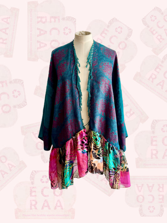 The desi jacket  Upcycled & handmade from textile waste is a one size fits most easy to wear style.