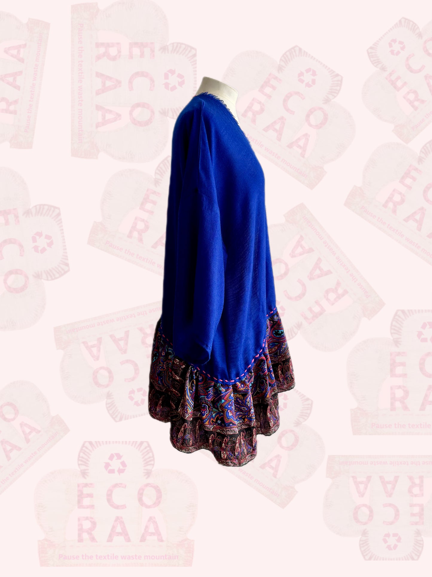 The desi jacket  Upcycled & handmade from textile waste is a one size fits most easy to wear style.