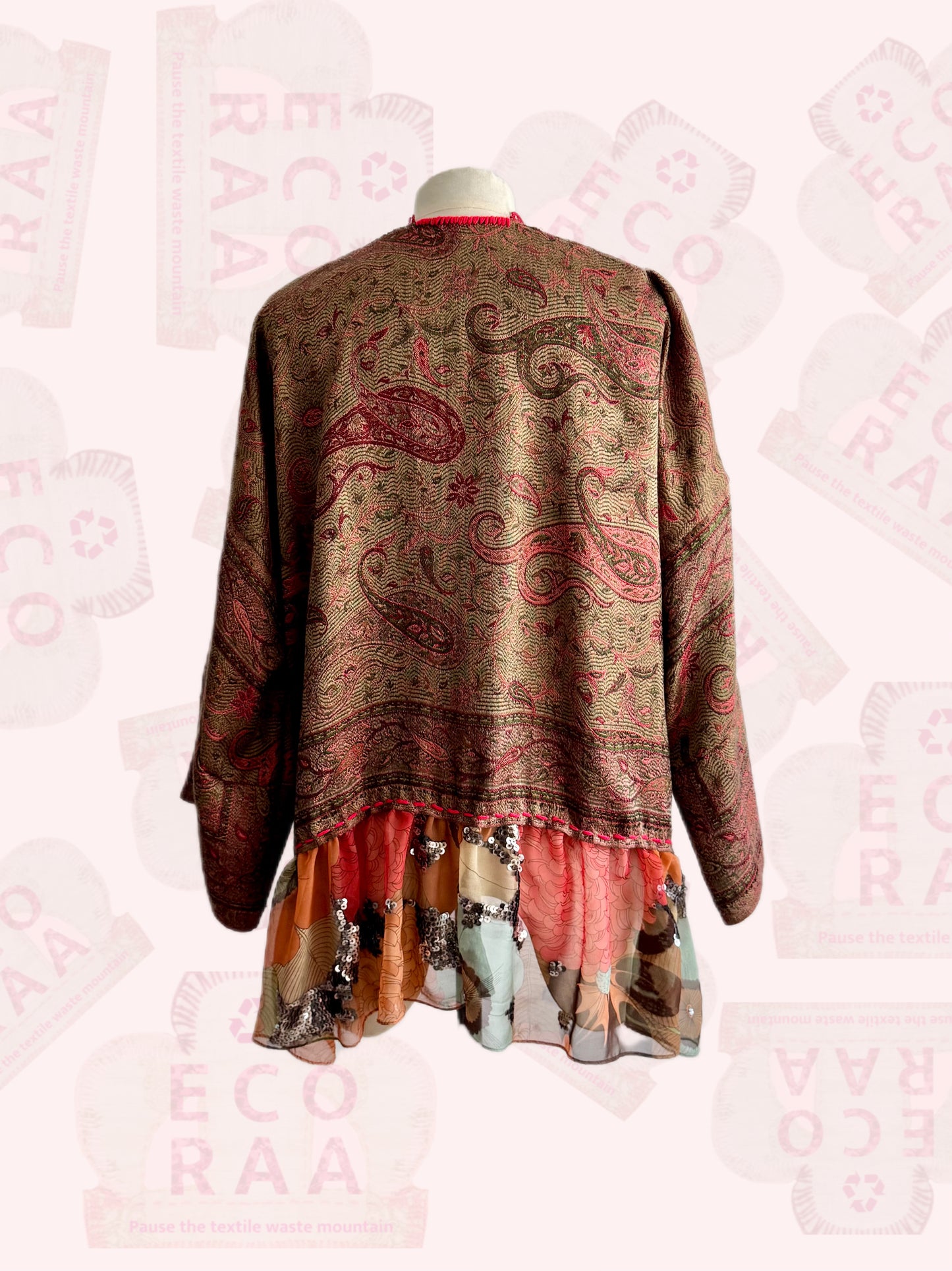 The desi jacket  Upcycled & handmade from textile waste is a one size fits most easy to wear style.