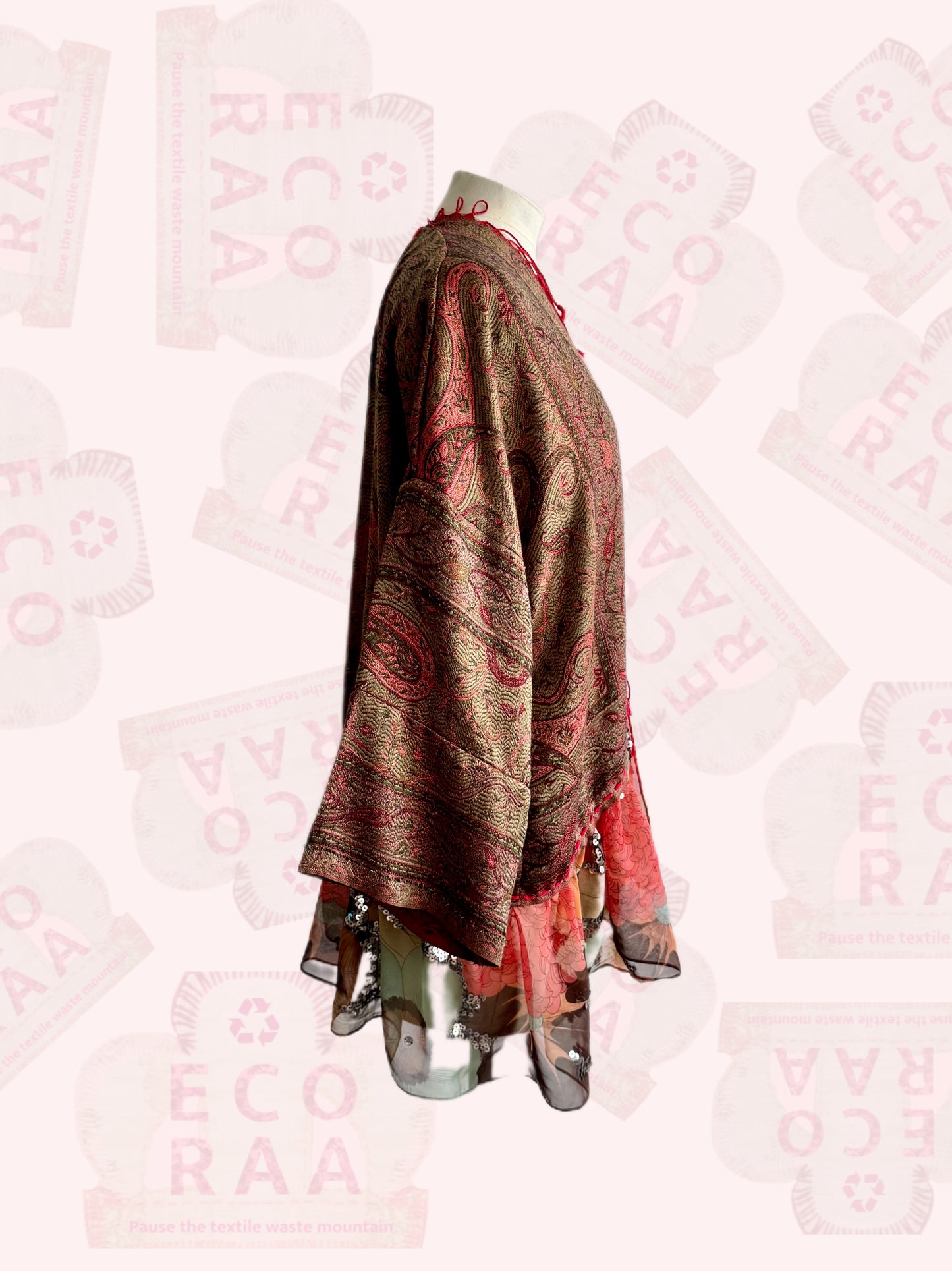 The desi jacket  Upcycled & handmade from textile waste is a one size fits most easy to wear style.