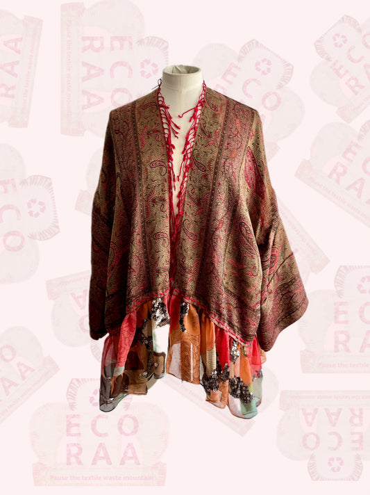 The desi jacket  Upcycled & handmade from textile waste is a one size fits most easy to wear style.