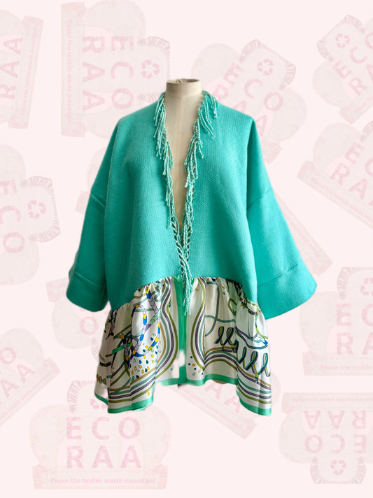 The desi jacket  Upcycled & handmade from textile waste is a one size fits most easy to wear style.