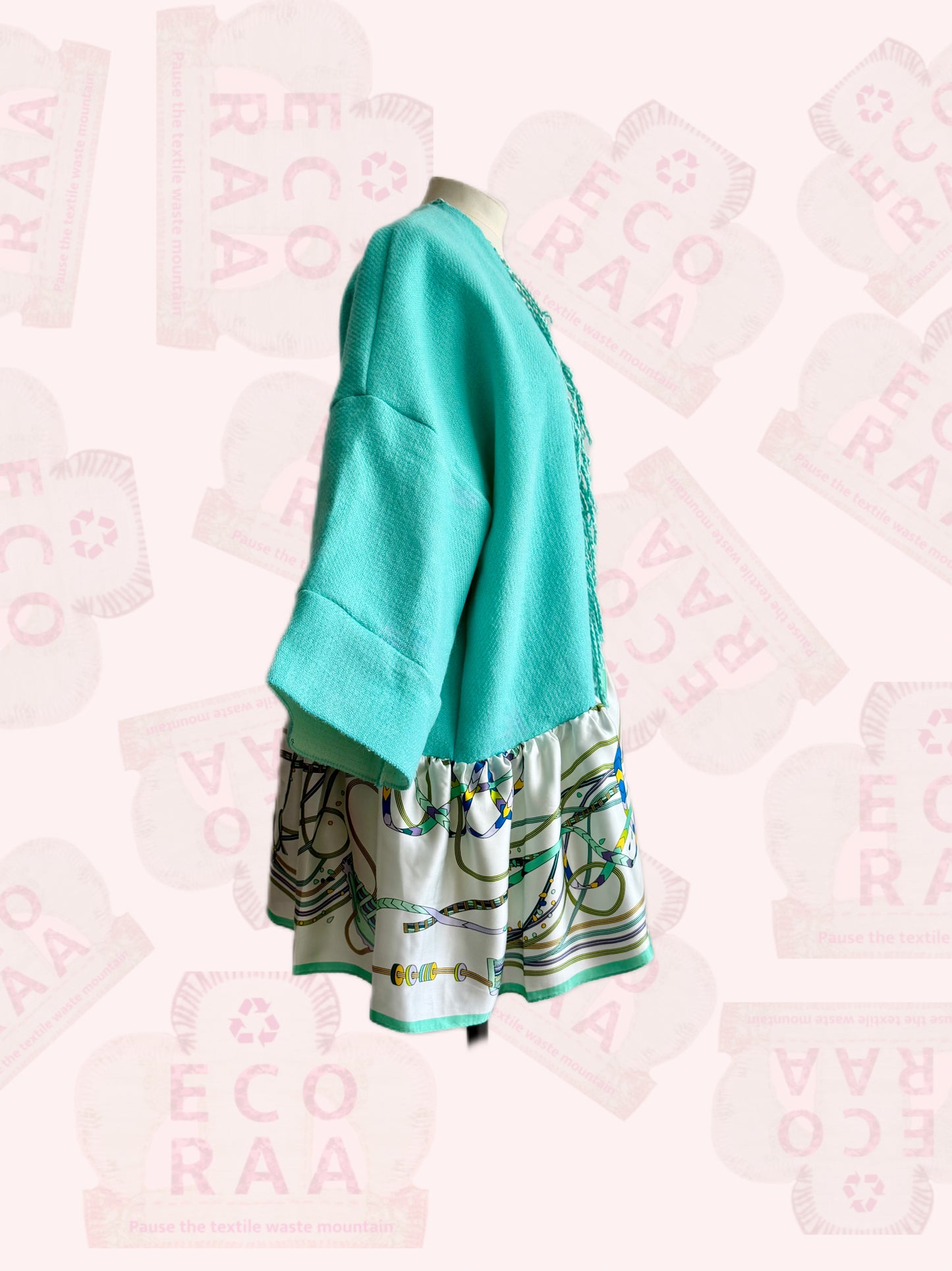 The desi jacket  Upcycled & handmade from textile waste is a one size fits most easy to wear style.