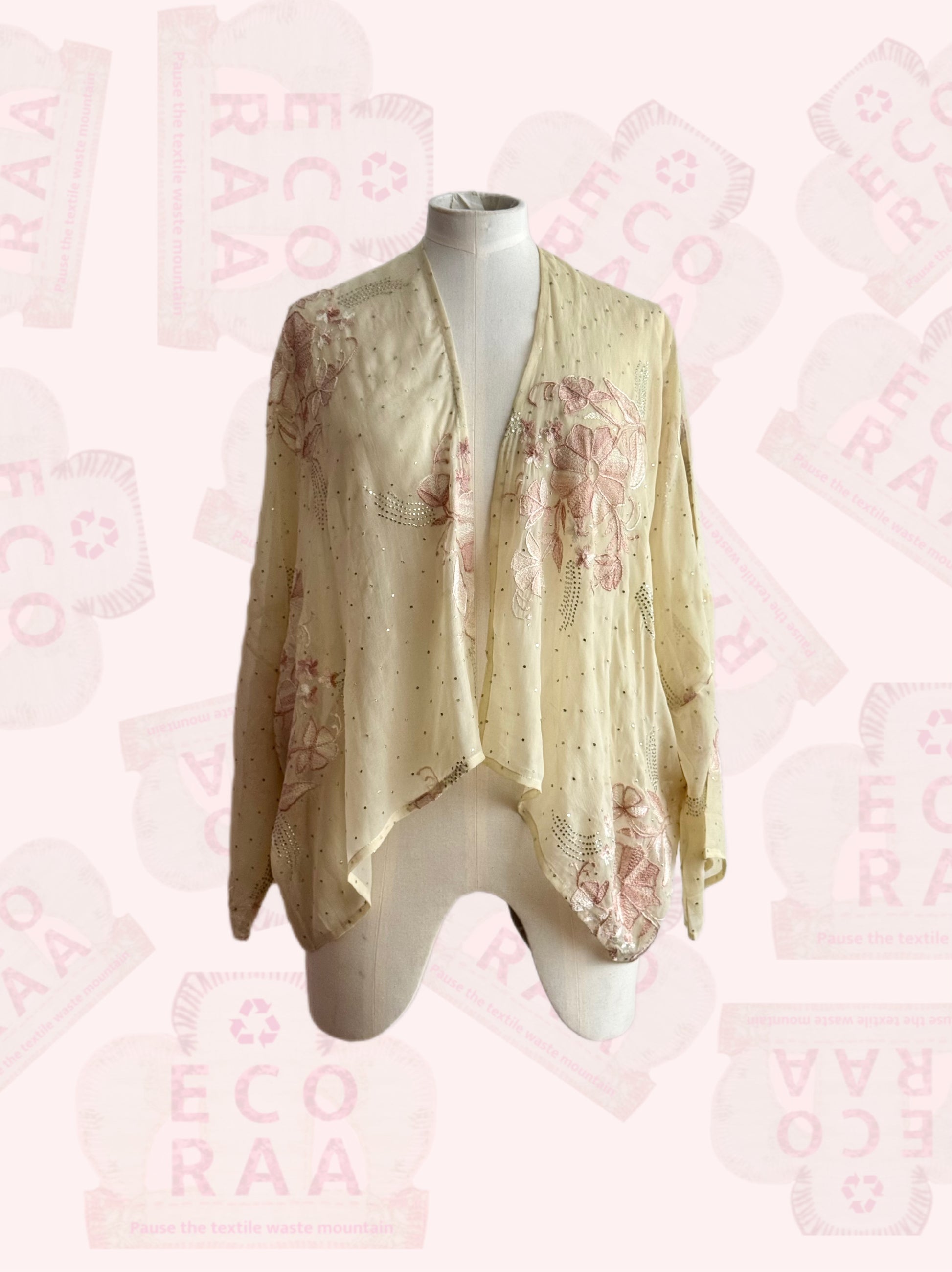 The desi jacket  Upcycled & handmade from textile waste is a one size fits most easy to wear style.