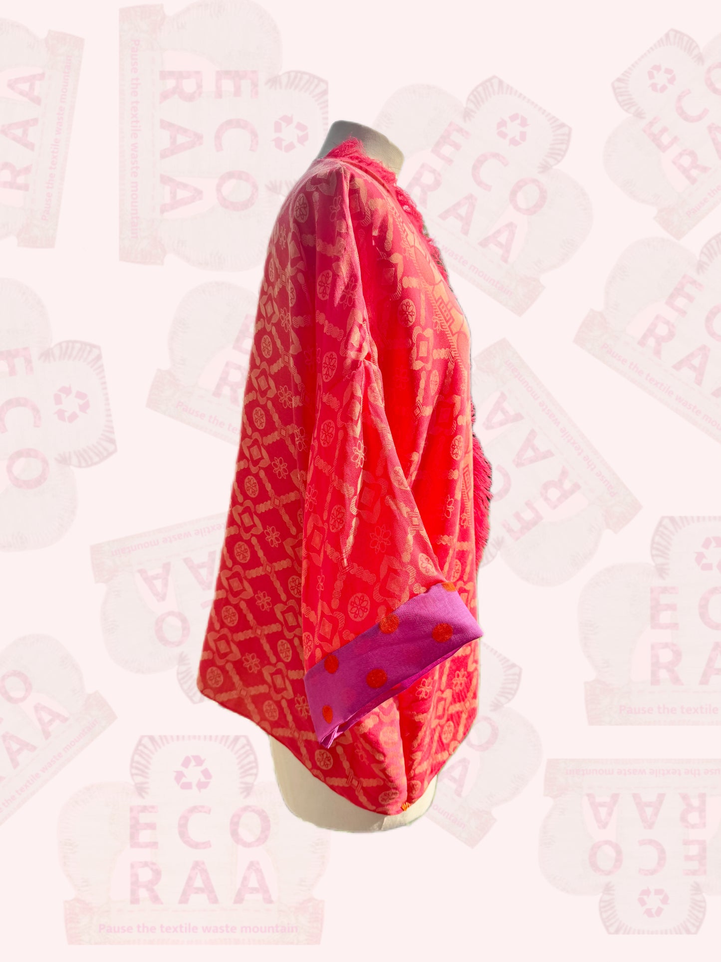 The desi jacket  Upcycled & handmade from textile waste is a one size fits most easy to wear style.